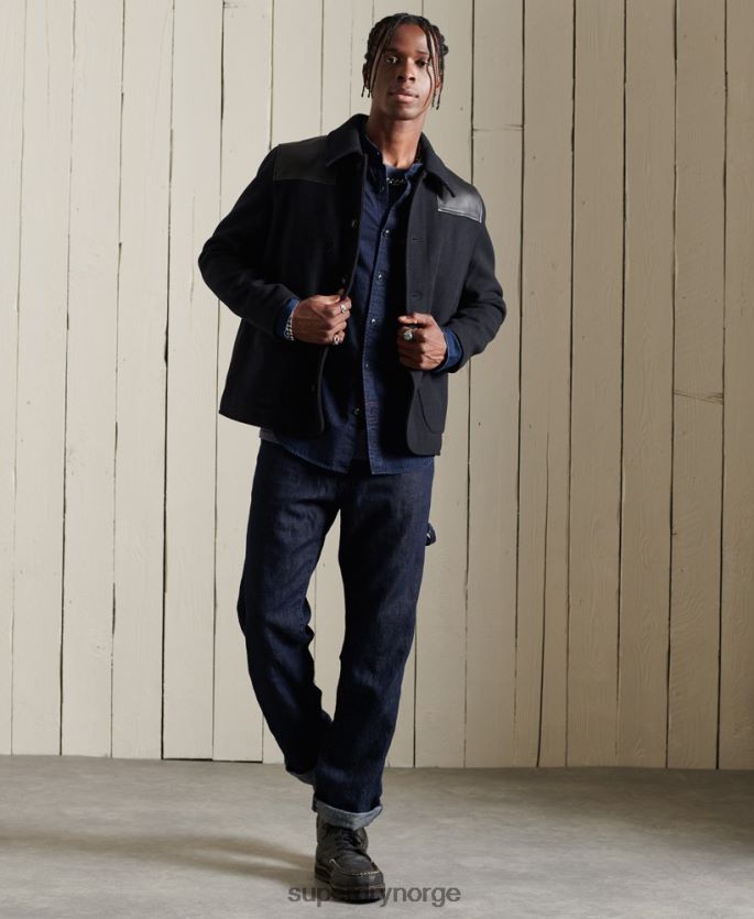 Superdry lyse blå klær 86P46D235 indigo henley arbeidsklær skjorte menn