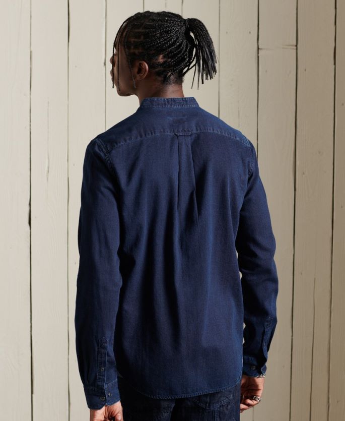 Superdry lyse blå klær 86P46D235 indigo henley arbeidsklær skjorte menn