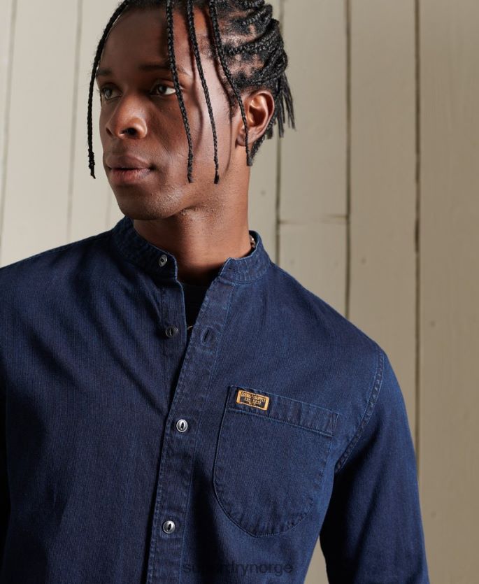 Superdry lyse blå klær 86P46D235 indigo henley arbeidsklær skjorte menn