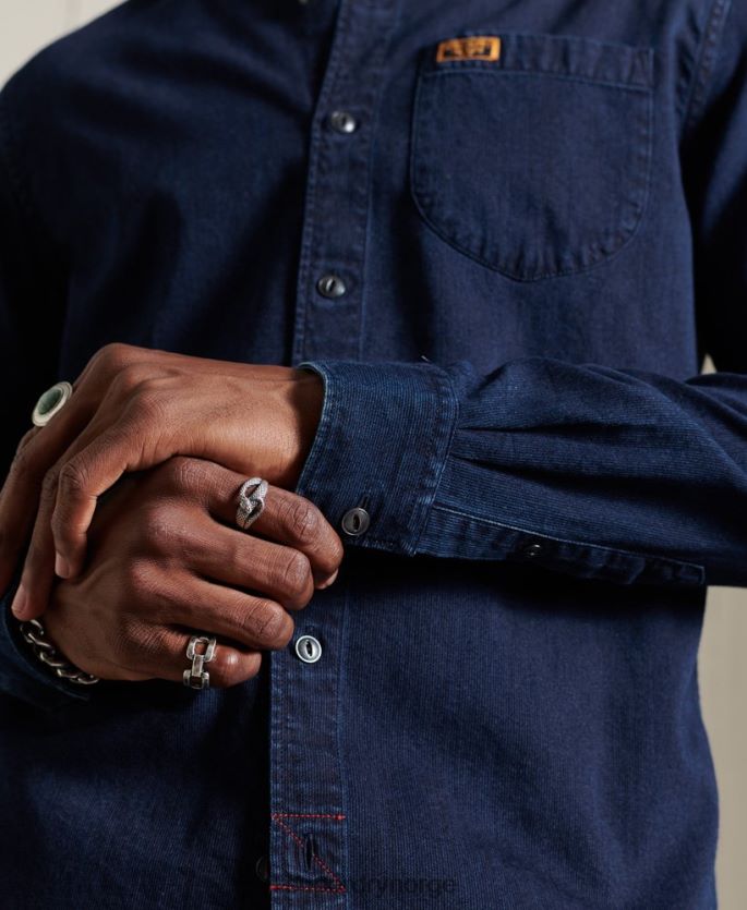 Superdry lyse blå klær 86P46D235 indigo henley arbeidsklær skjorte menn
