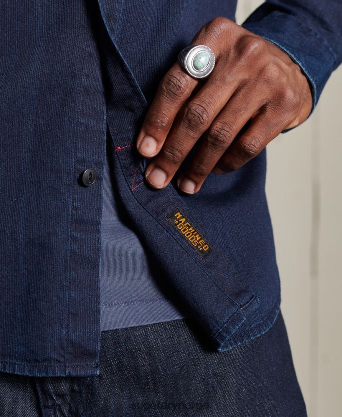 Superdry lyse blå klær 86P46D235 indigo henley arbeidsklær skjorte menn