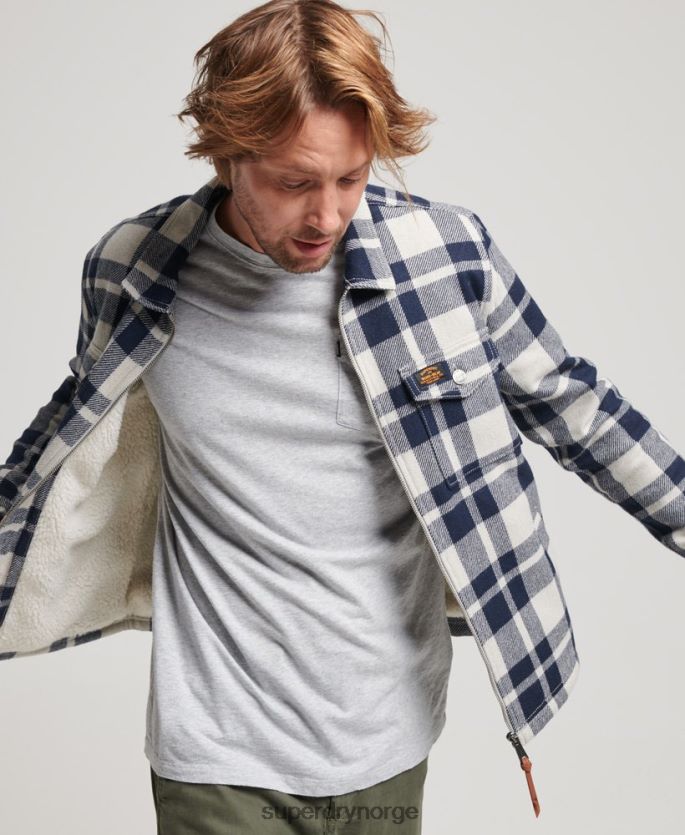 Superdry lyse blå klær 86P46D236 ullrutet overskjorte med glidelås menn