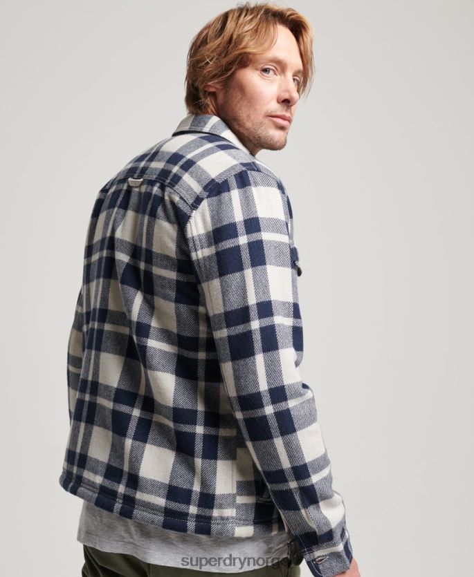 Superdry lyse blå klær 86P46D236 ullrutet overskjorte med glidelås menn