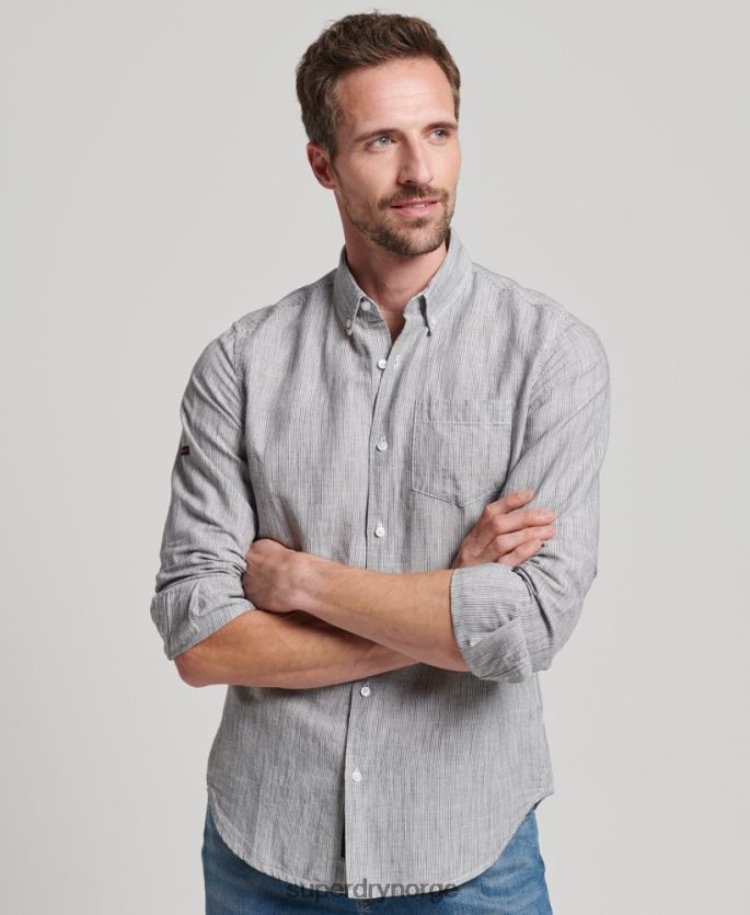 Superdry lysegrå klær 86P46D136 organisk bomull studios skjorte med knapper i lin menn