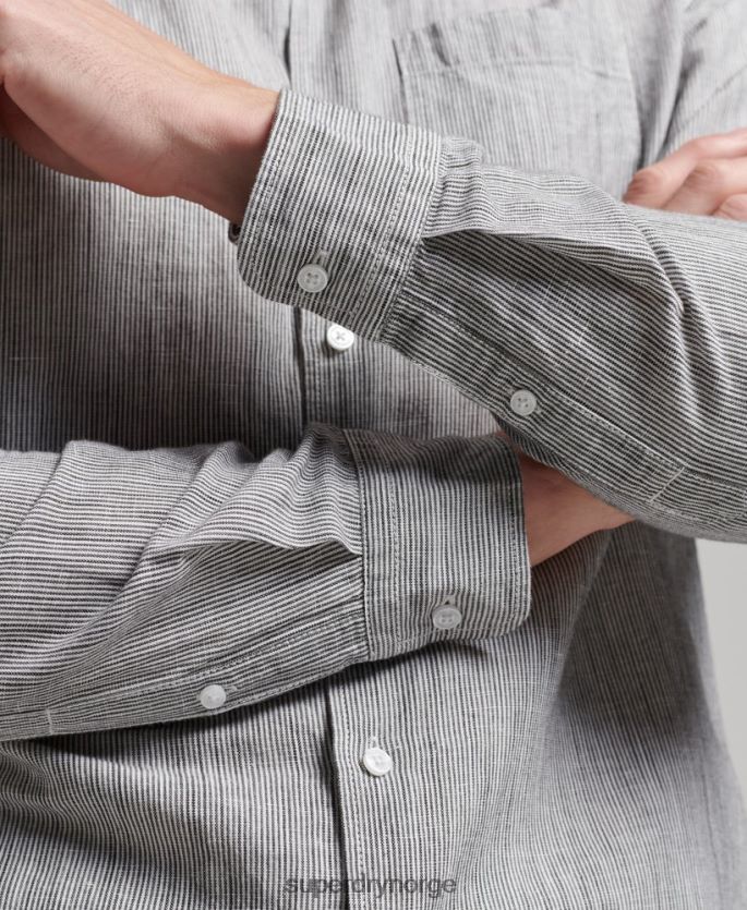 Superdry lysegrå klær 86P46D136 organisk bomull studios skjorte med knapper i lin menn