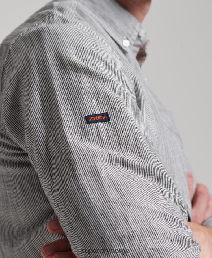 Superdry lysegrå klær 86P46D136 organisk bomull studios skjorte med knapper i lin menn