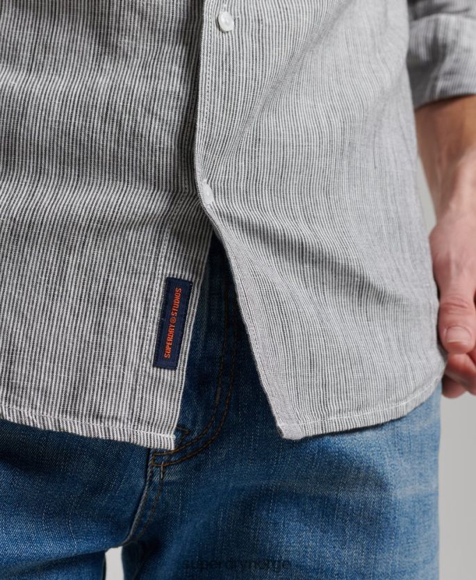 Superdry lysegrå klær 86P46D136 organisk bomull studios skjorte med knapper i lin menn