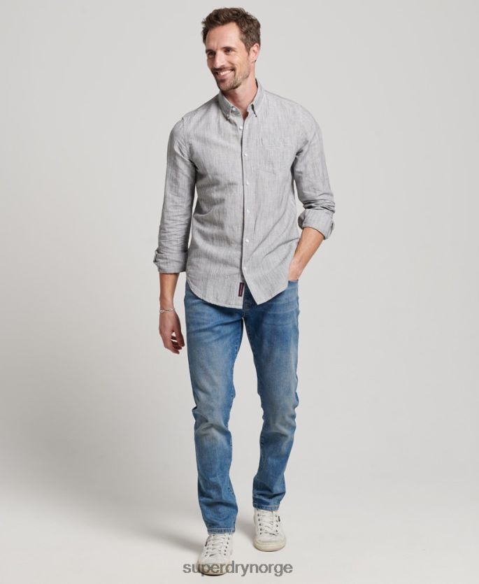 Superdry lysegrå klær 86P46D136 organisk bomull studios skjorte med knapper i lin menn