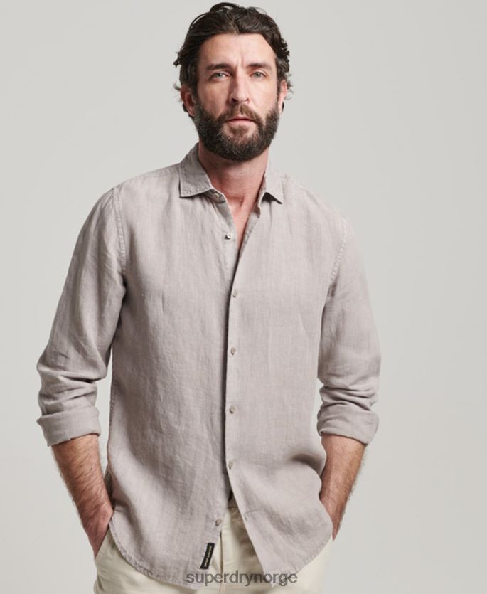 Superdry mørk grå klær 86P46D134 uformell langermet skjorte i lin menn