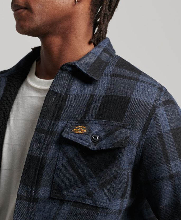Superdry mørk grå klær 86P46D195 sherpa fôret overskjorte i møllerull menn