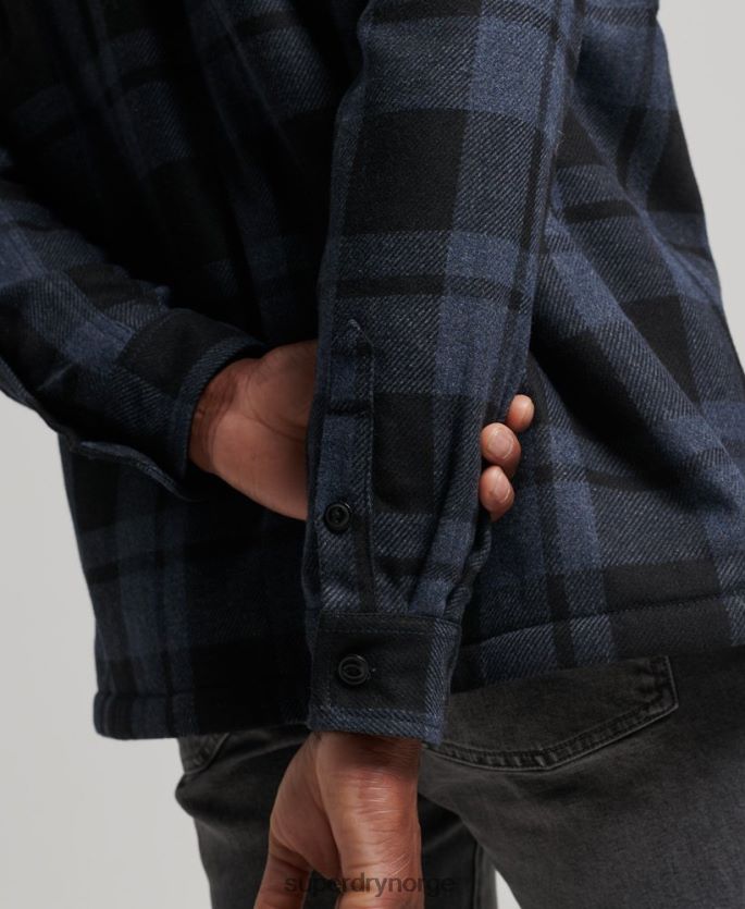 Superdry mørk grå klær 86P46D195 sherpa fôret overskjorte i møllerull menn