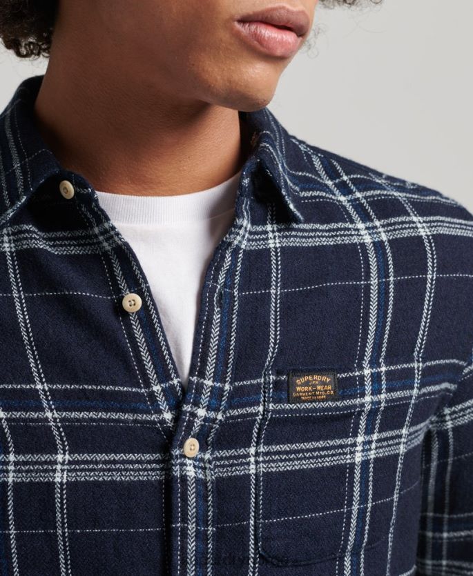 Superdry mørke blå klær 86P46D137 langermet skjorte for arbeidsklær i bomull menn