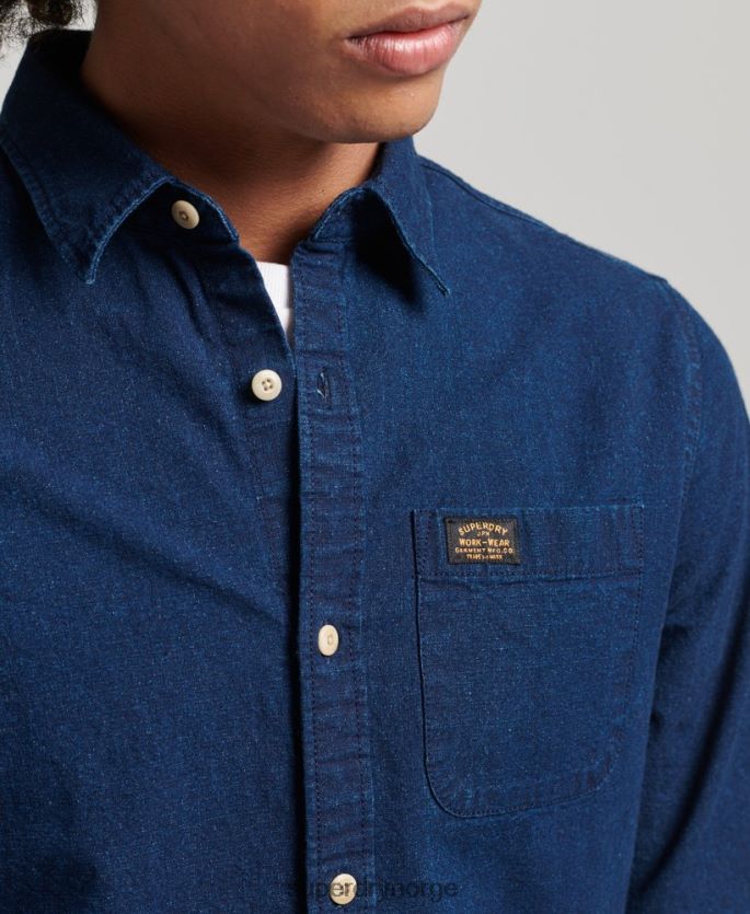 Superdry mørke blå klær 86P46D194 langermet skjorte for arbeidsklær i bomull menn