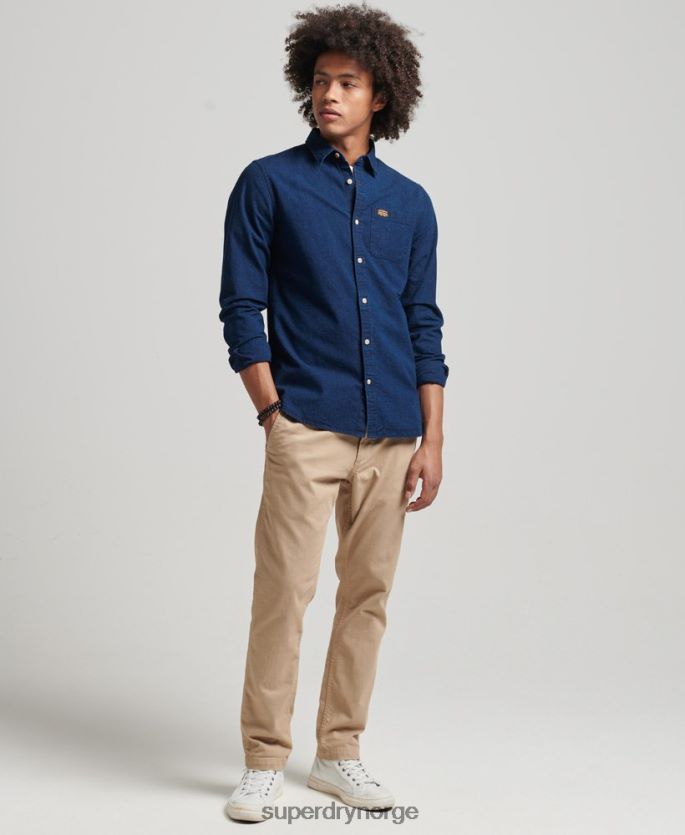 Superdry mørke blå klær 86P46D194 langermet skjorte for arbeidsklær i bomull menn