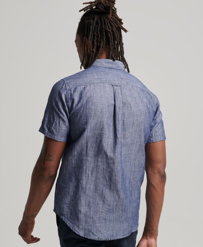 Superdry mørke blå klær 86P46D198 skjorte med korte ermer i økologisk bomull menn