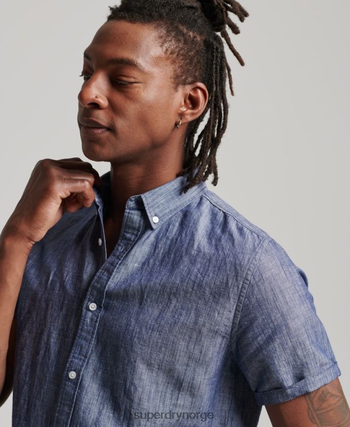 Superdry mørke blå klær 86P46D198 skjorte med korte ermer i økologisk bomull menn