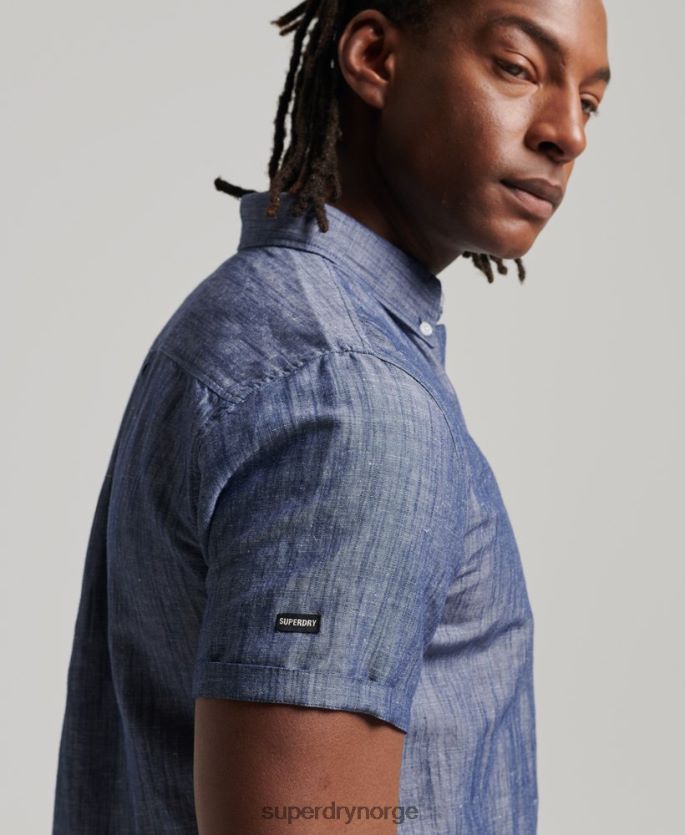 Superdry mørke blå klær 86P46D198 skjorte med korte ermer i økologisk bomull menn
