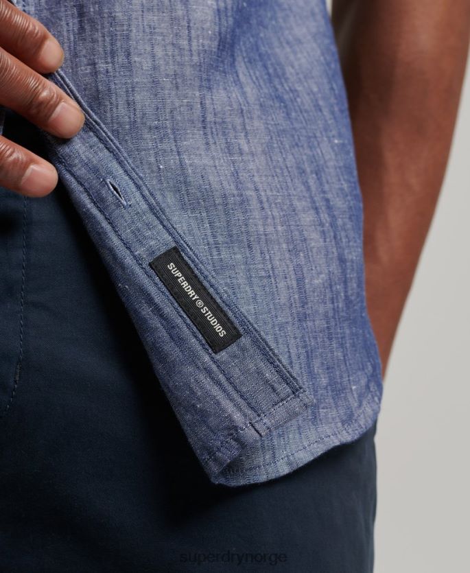 Superdry mørke blå klær 86P46D198 skjorte med korte ermer i økologisk bomull menn