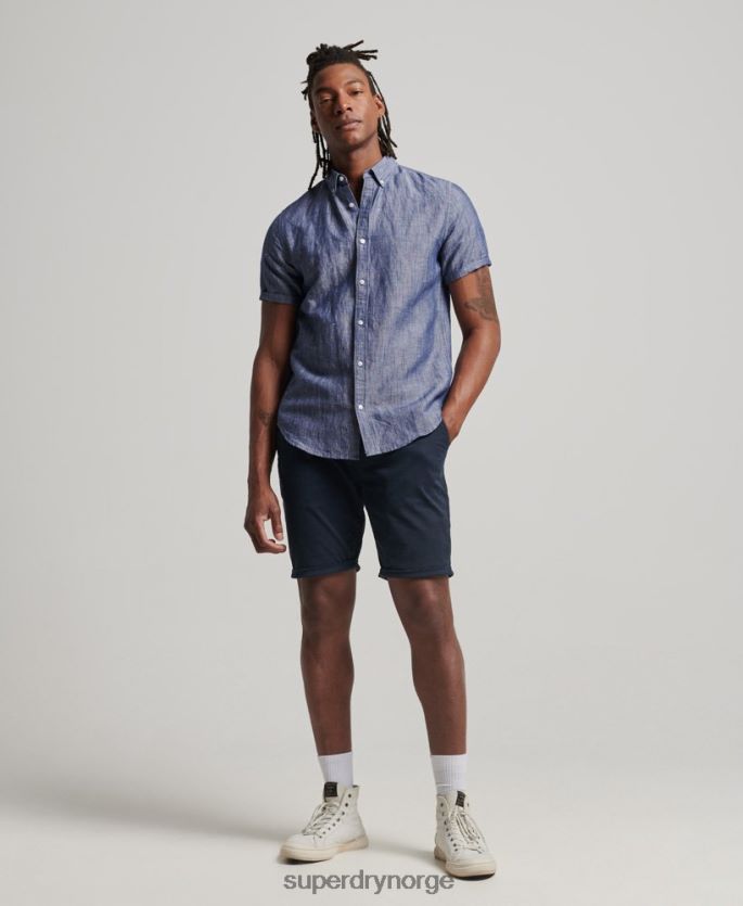 Superdry mørke blå klær 86P46D198 skjorte med korte ermer i økologisk bomull menn