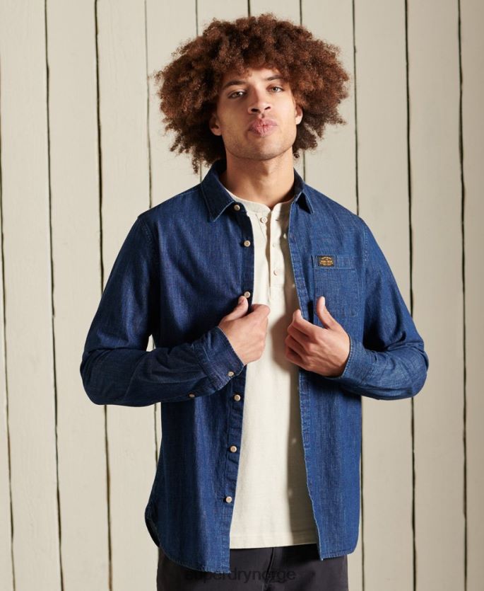 Superdry marinen klær 86P46D238 arbeidsklær indigo skjorte menn