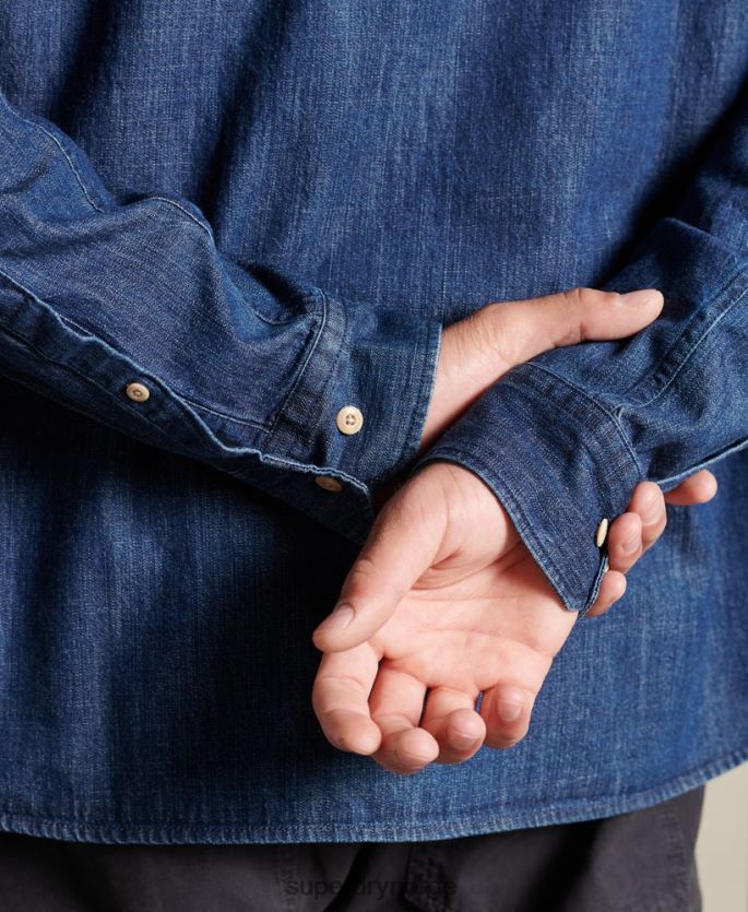 Superdry marinen klær 86P46D238 arbeidsklær indigo skjorte menn