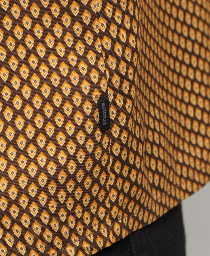 Superdry oransje klær 86P46D149 Langermet skjorte med 70-tallstrykk menn