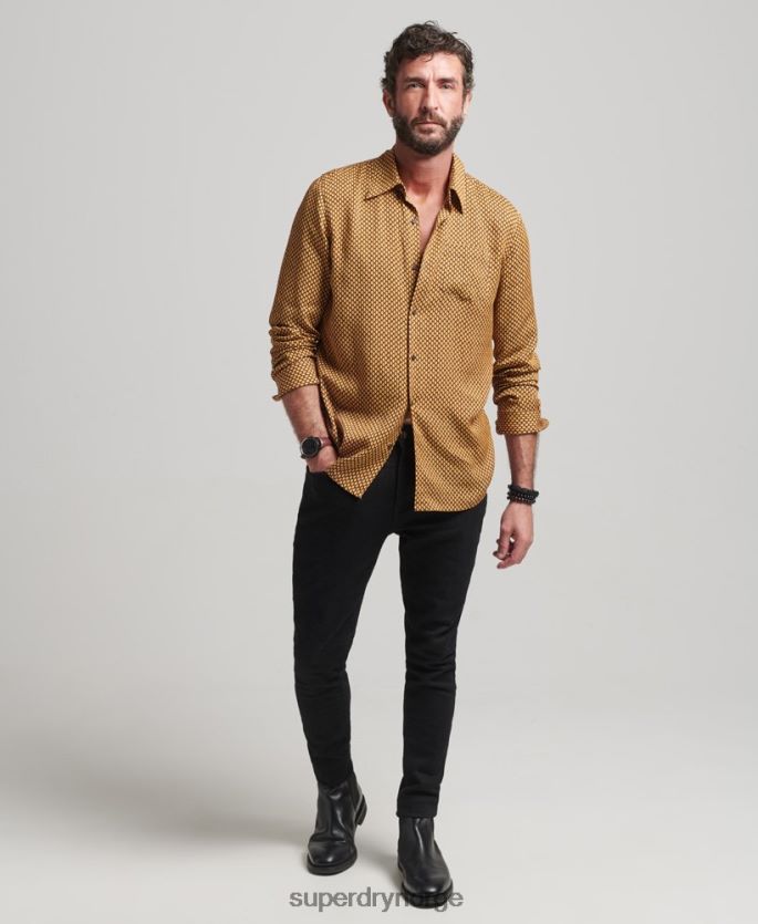 Superdry oransje klær 86P46D149 Langermet skjorte med 70-tallstrykk menn
