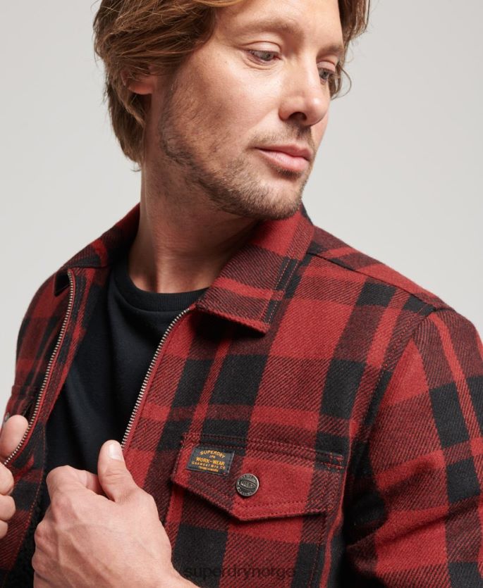 Superdry rød klær 86P46D153 ullrutet overskjorte med glidelås menn