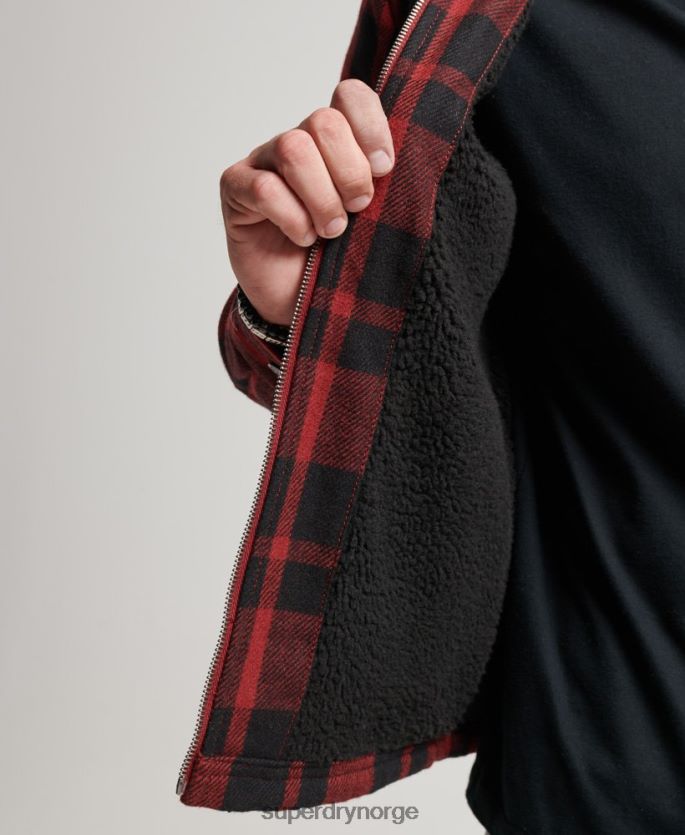 Superdry rød klær 86P46D153 ullrutet overskjorte med glidelås menn
