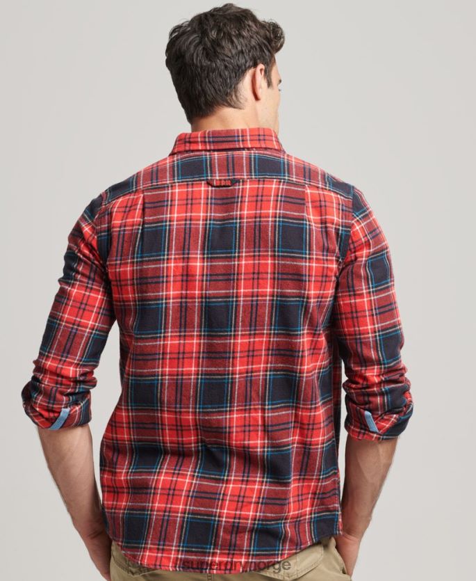 Superdry rød klær 86P46D206 rutet skjorte for tømmerhugger i økologisk bomull menn