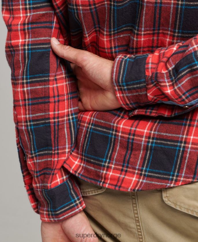 Superdry rød klær 86P46D206 rutet skjorte for tømmerhugger i økologisk bomull menn