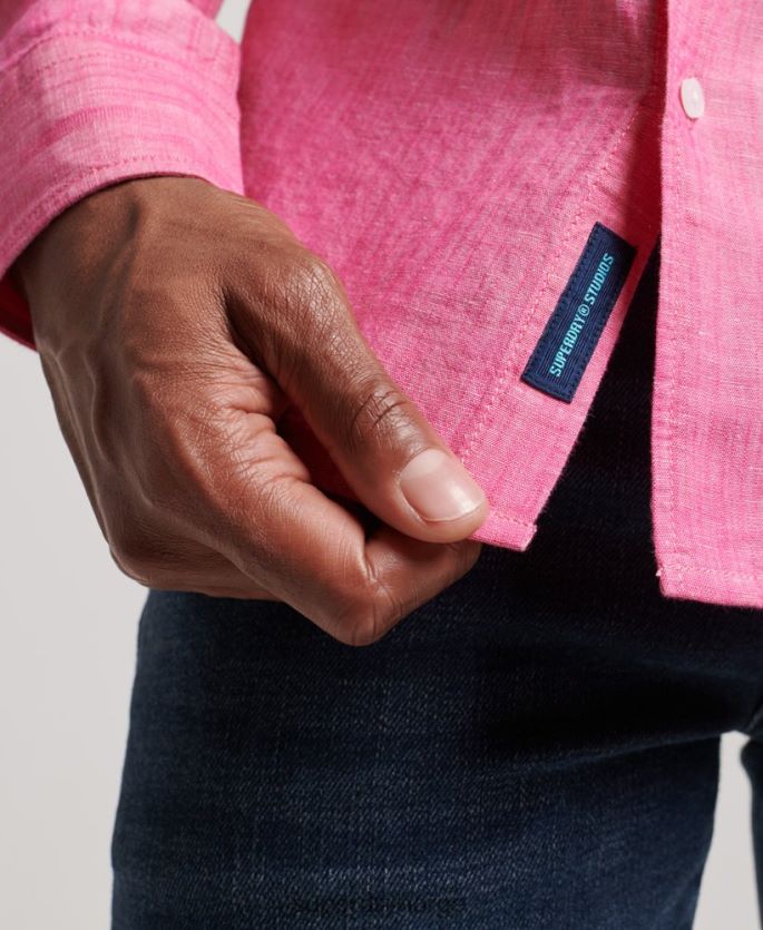 Superdry rosa klær 86P46D133 organisk bomull studios skjorte med knapper i lin menn