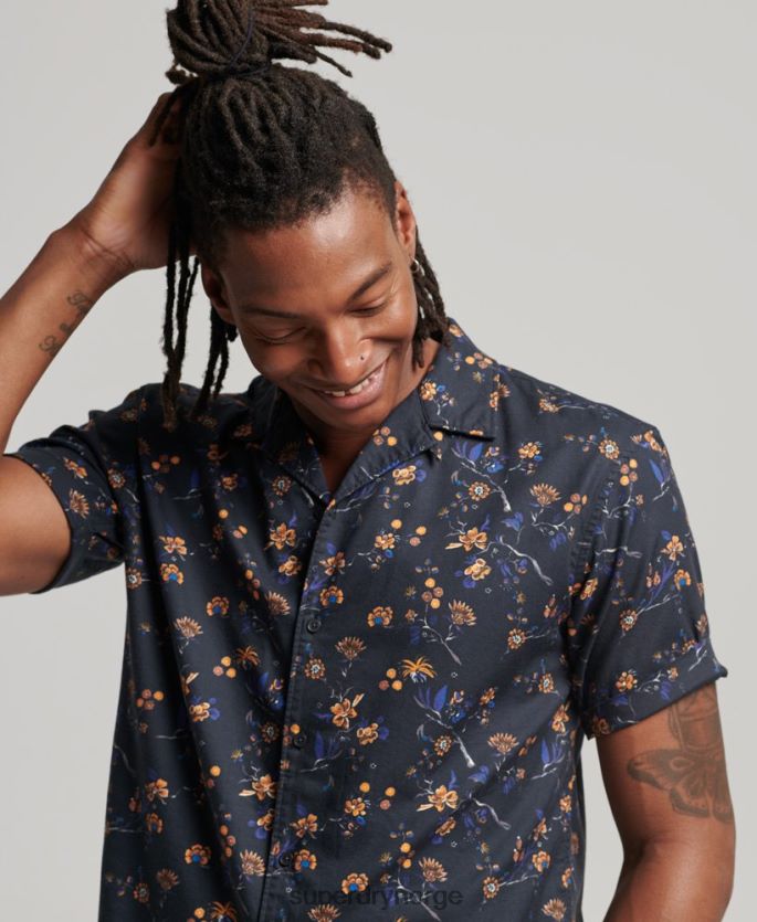 Superdry svart klær 86P46D127 skjorte med åpen krage menn