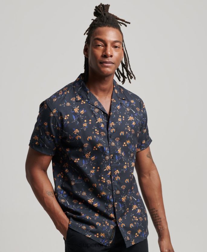 Superdry svart klær 86P46D127 skjorte med åpen krage menn