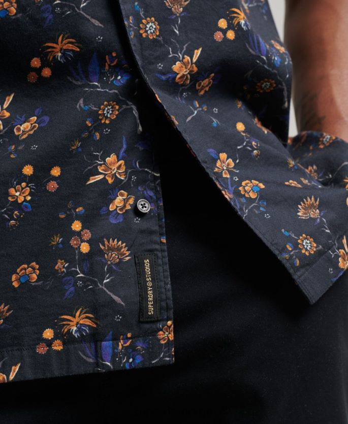 Superdry svart klær 86P46D127 skjorte med åpen krage menn