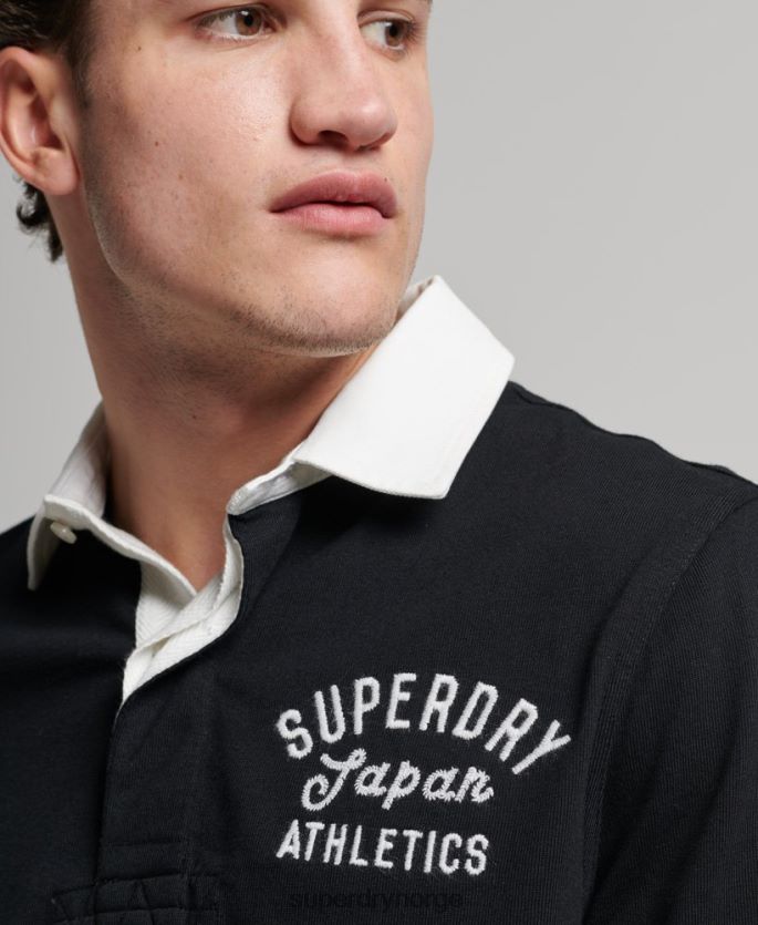 Superdry svart klær 86P46D1523 vintage rugbyskjorte med applikasjoner menn