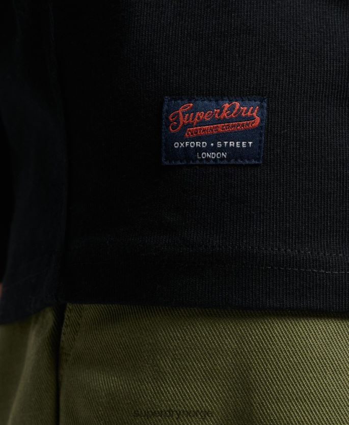 Superdry svart klær 86P46D1523 vintage rugbyskjorte med applikasjoner menn