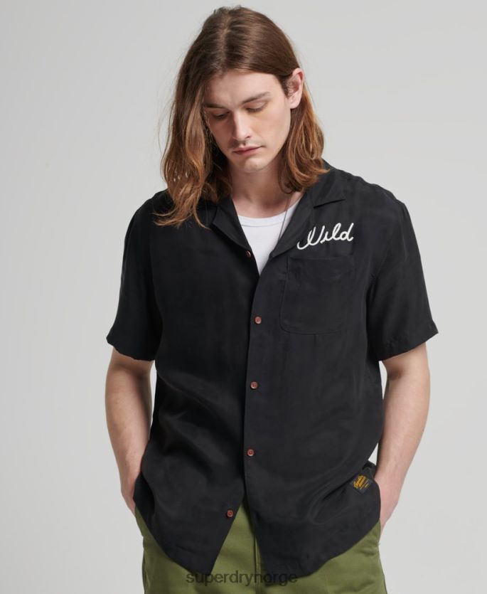 Superdry svart klær 86P46D172 vintage kortermet bowlingskjorte menn