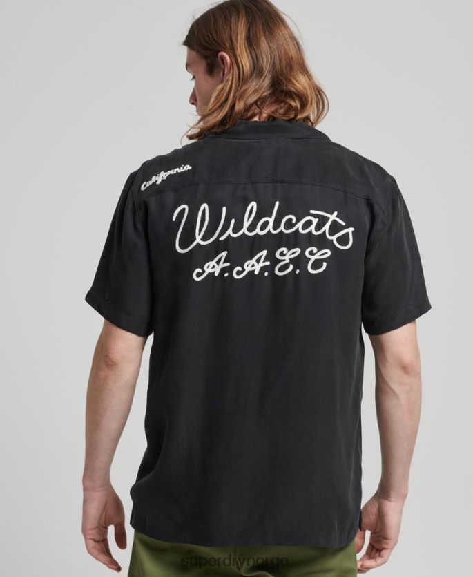 Superdry svart klær 86P46D172 vintage kortermet bowlingskjorte menn