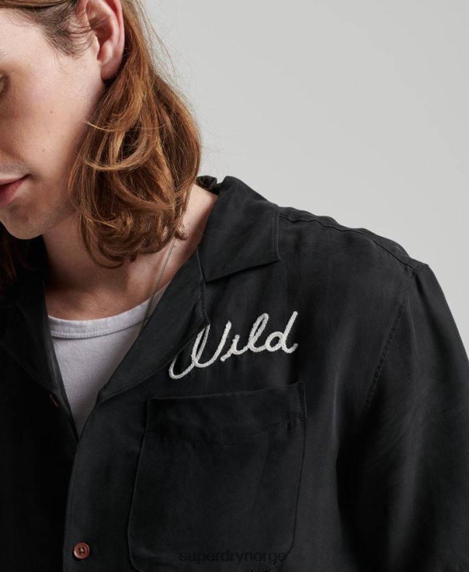 Superdry svart klær 86P46D172 vintage kortermet bowlingskjorte menn