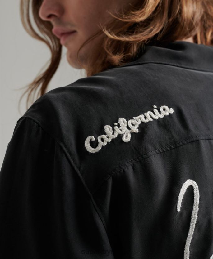 Superdry svart klær 86P46D172 vintage kortermet bowlingskjorte menn