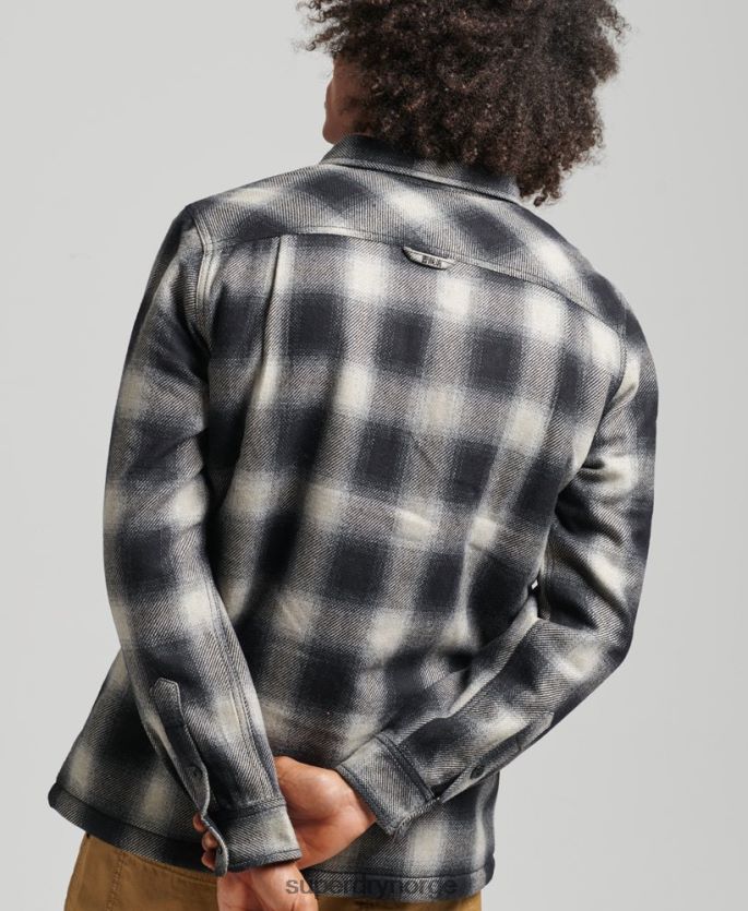 Superdry svart klær 86P46D174 sherpa fôret overskjorte i møllerull menn