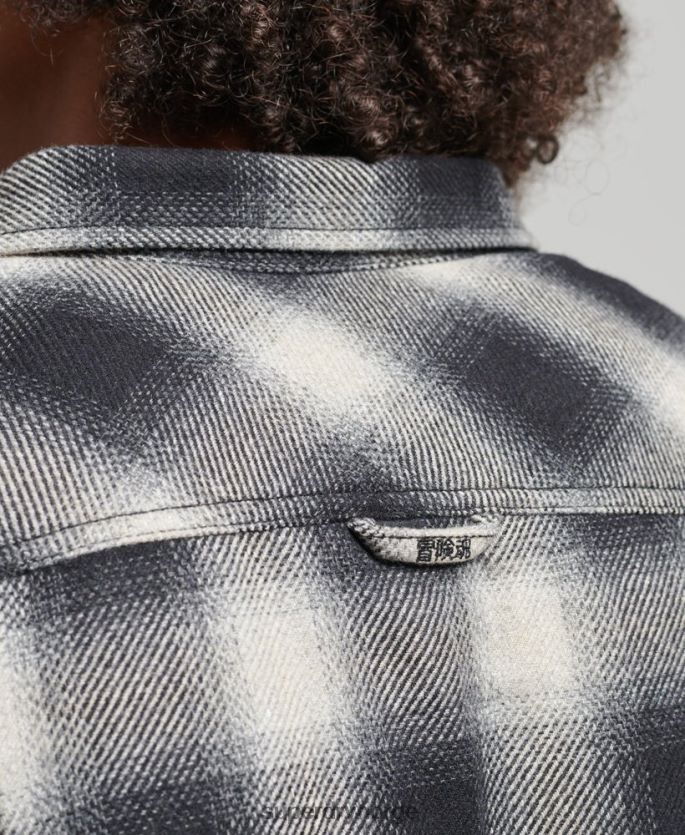Superdry svart klær 86P46D174 sherpa fôret overskjorte i møllerull menn