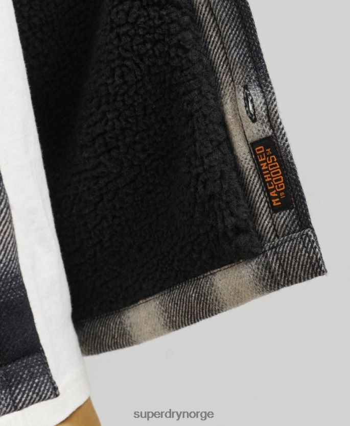 Superdry svart klær 86P46D174 sherpa fôret overskjorte i møllerull menn