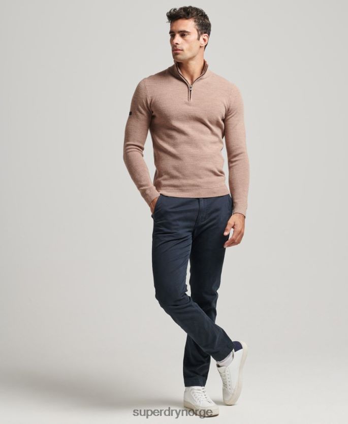 Superdry beige klær 86P46D1318 merino genser med halv glidelås menn