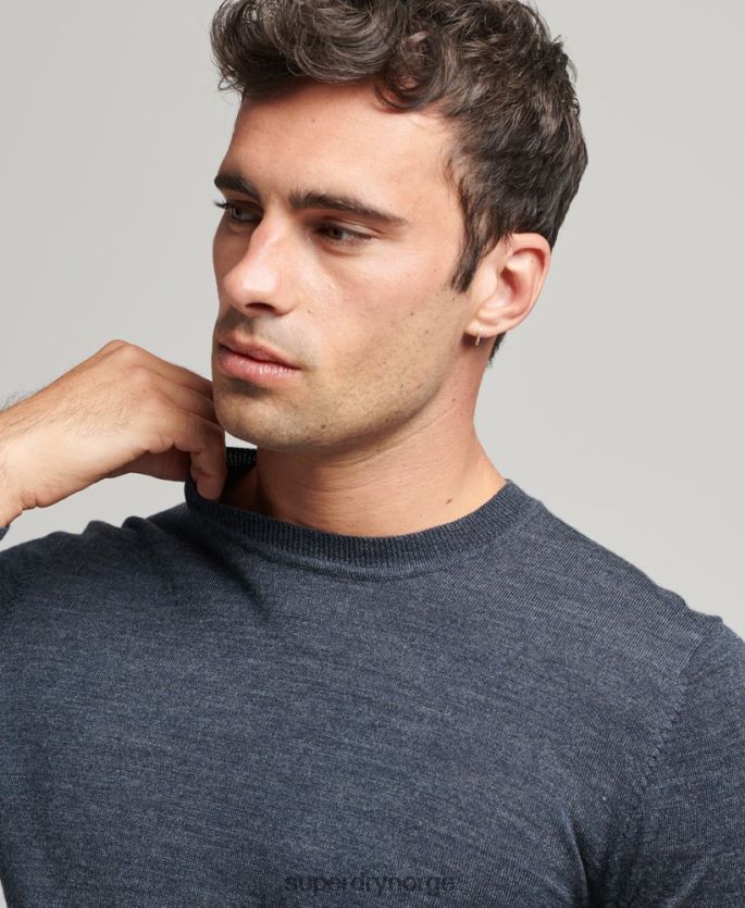 Superdry blå klær 86P46D1260 merino genser med rund hals menn