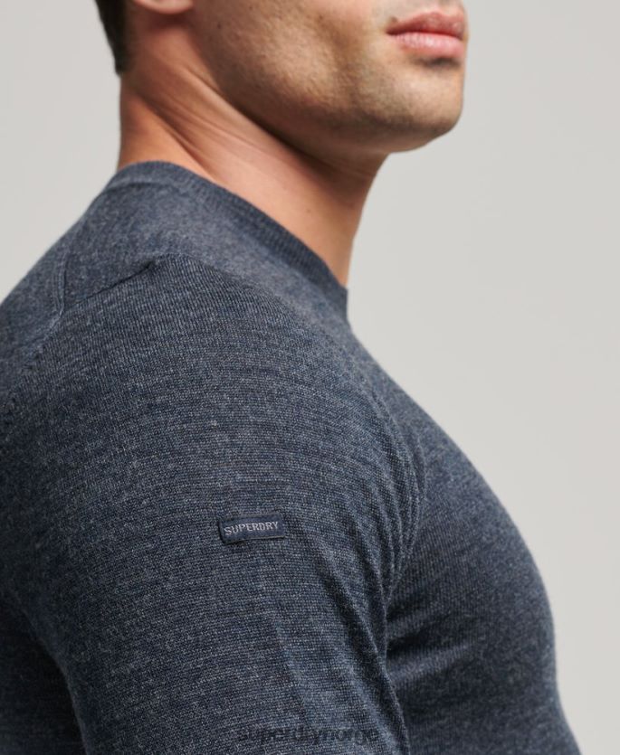 Superdry blå klær 86P46D1260 merino genser med rund hals menn