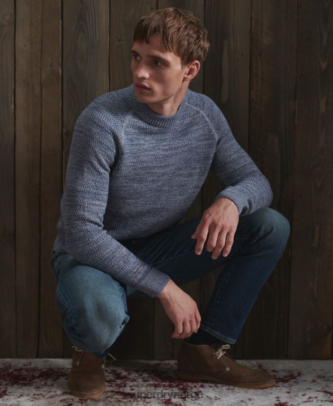 Superdry blå klær 86P46D5316 keystone strikket genser i økologisk bomull menn