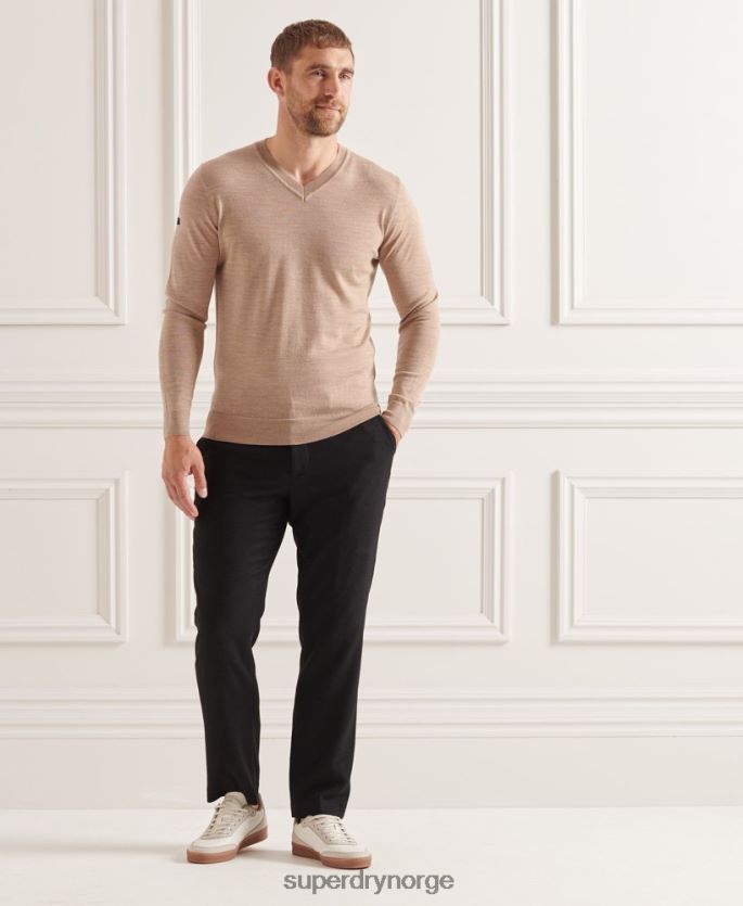 Superdry brun klær 86P46D1320 merino genser med v-hals menn