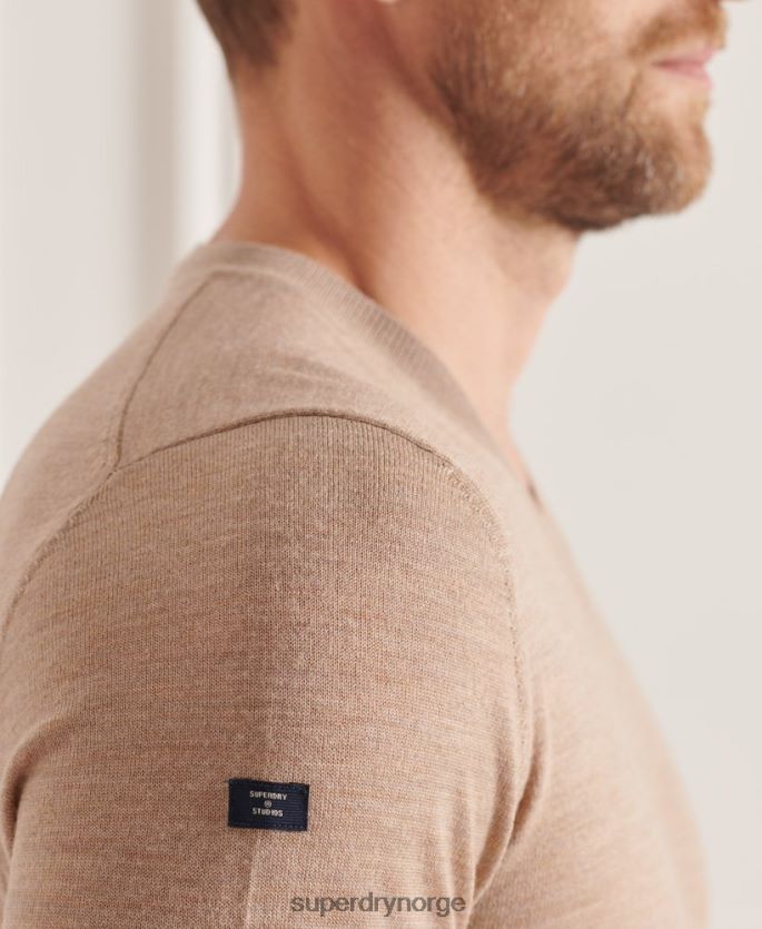 Superdry brun klær 86P46D1320 merino genser med v-hals menn